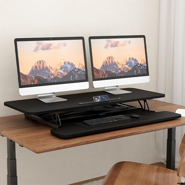 【モニター台とキーボード台の2段構造で広々とした作業スペースを提供】 スタンディングデスク 昇降デスク テレワーク 在宅ワーク ブラック