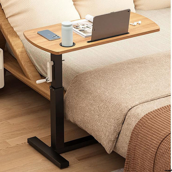 【高さ調節自在な昇降式サイドテーブル】 昇降式テーブル 幅80cm×高さ61.5cm〜90.5cm 在宅ワーク 介護 多機能 木目調