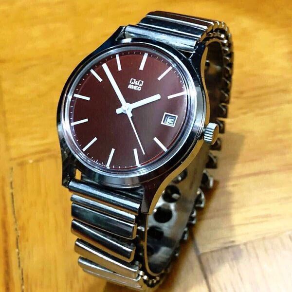 【即決/送料無料】CITIZEN Q&Q MEC vintage wristwatch キューアンドキュー ボルドー文字盤 ビンテージウォッチ 手巻き 機械式 中古腕時計