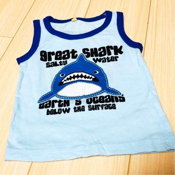 【即決/送料無料】great shark サメプリント タンクトップ ノースリーブ ブルー キッズサイズ 100cm 男の子用 子供服 夏服 中古 古着