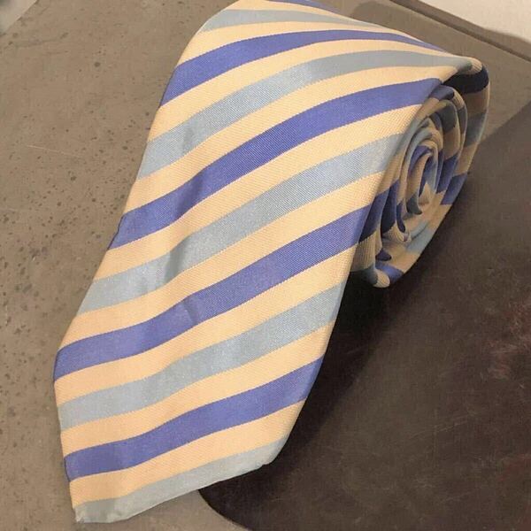 【即決/送料無料】INHALE+EXHALE バイアス柄マルチカラーネクタイ レトロレジメンタルタイ シルク60%コットン40% vintage tie USED