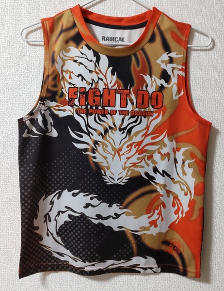 【美品】ラディカルフィットネス ドラゴン タンクトップ ノースリーブシャツ スポーツウエア フィットネス ジム オレンジ色 XSサイズ