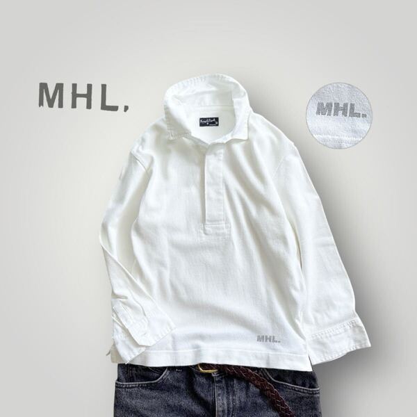 MHL. エムエイチエル / マーガレットハウエル ポロシャツ ロゴプリント 白 7分袖