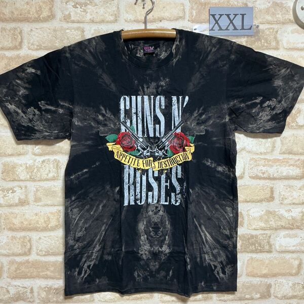 ガンズアンドローゼズ Tシャツ XXLサイズ Guns N' Roses タイダイ 絞り染め ムラ染 バンドTシャツ 半袖