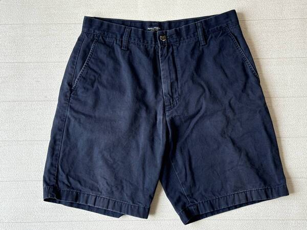 ☆送料無料☆ NAUTICA ノーティカ USA直輸入 古着 ロゴ チノ ショートパンツ メンズ 32 ネイビー ボトムス 中古 即決