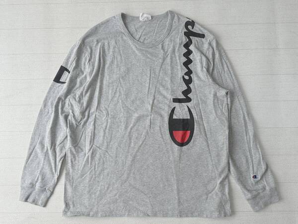 ☆送料無料☆ Champion チャンピオン USA直輸入 古着 長袖 ロゴ Tシャツ メンズ 2XL グレー トップス 中古 即決