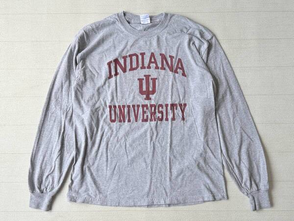 ☆送料無料☆ GILDAN ギルダン USA直輸入 古着 インディアナ大学 カレッジ 長袖 ロゴ Tシャツ メンズ L グレー トップス 中古 即決