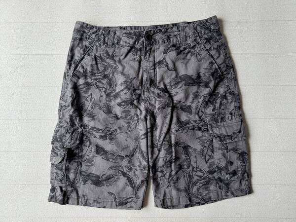 ☆送料無料☆ Paradise Collection USA直輸入 古着 カーゴ リネン混 総柄 ショートパンツ メンズ 34 グレー系 ボトムス 中古 即決