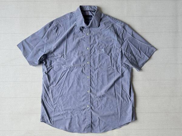 ☆送料無料☆ TOMMY HILFIGER トミーヒルフィガー USA直輸入 古着 半袖 胸ポケット付き ロゴ シャツ メンズ L ブルー系 トップス 中古 即決