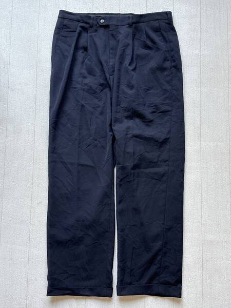 ☆送料無料☆ haggar ハガー USA直輸入 古着 タック入り 裾ダブル ロングパンツ スラックス メンズ 34 ネイビー ボトムス 中古 即決