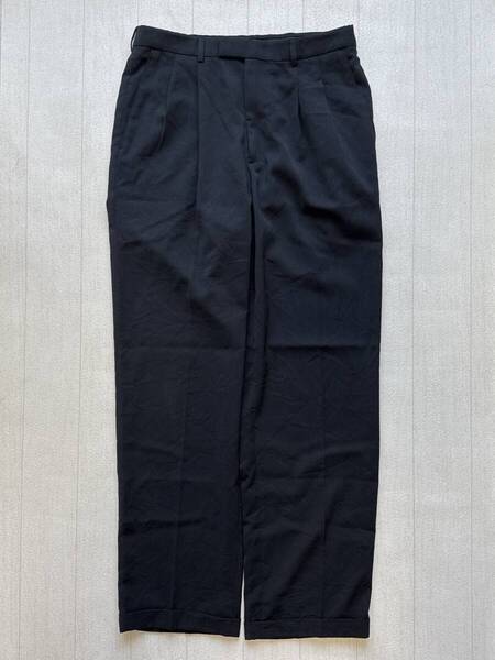 ☆送料無料☆ haggar ハガー USA直輸入 古着 タック入り 裾ダブル ロングパンツ スラックス メンズ 32 ブラック ボトムス 中古 即決