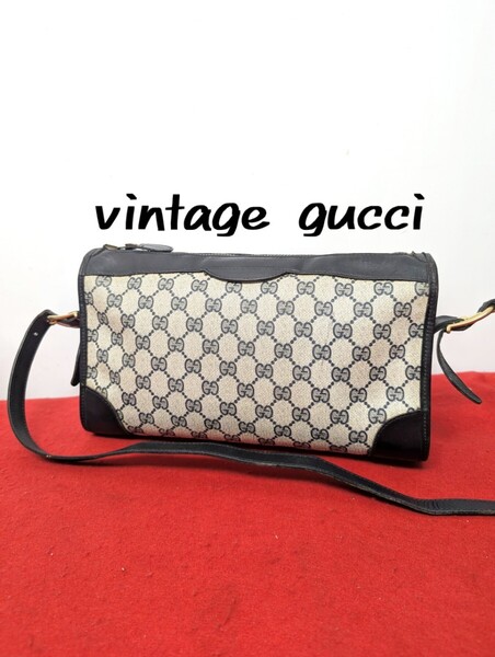良品 極希少!gucci GG柄ショルダーバッグ ネイビー オールドグッチ レア