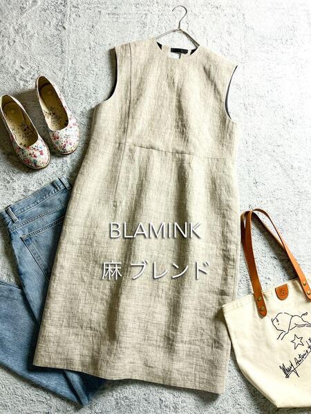 【BLAMINK】ブラミンク ヘンプ麻混 ノースリーブ バックシャンワンピース