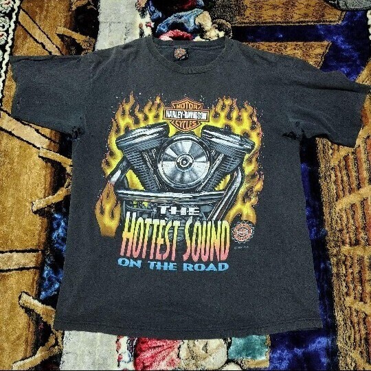 ビンテージTシャツ ハーレーダビッドソン harley DAVIDSON ファイヤーパターン フレームス 90's XL