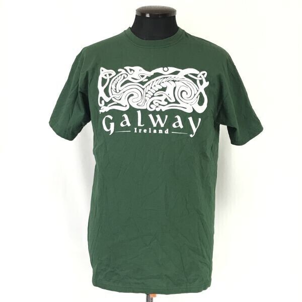 90s-00s?☆フルーツオブザルーム/FRUIT OF THE LOOM☆GALWAYプリント/半袖/Tシャツ【メンズM/緑/green】Tops/Shirts/Vintage◇cBH794