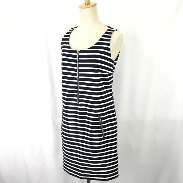 マイケルコース/MICHAEL KORS☆ハーフジップ/ノースリーブ/春夏ワンピース【size-M/黒×白/black×white】ボーダー◇cBH630