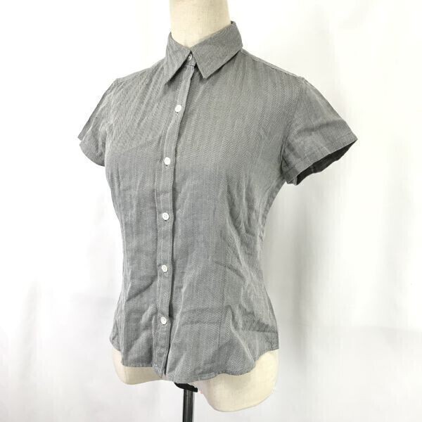 日本製☆RALPH LAUREN/ラルフローレン☆半袖シャツ/ブラウス【size-9/レディースM/gray/グレーストライプ柄】コットン/Tops/Shirts◇cBH745