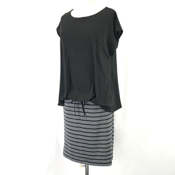 スピックアンドスパン/Spick and Span☆半袖ワンピース/切り替えし【レディースS程度/黒/グレー/ボーダー柄】Tops/Shirts/Dress◇cBH598