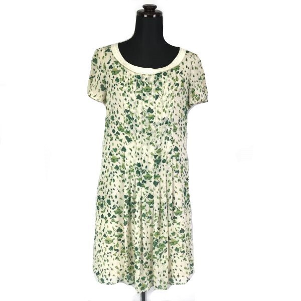 プロポーションボディドレッシング★ボタニカル/膝丈/半袖ワンピース【3/L/緑×白】フレアスカート/PROPORTION BODY DRESSING◆BF346