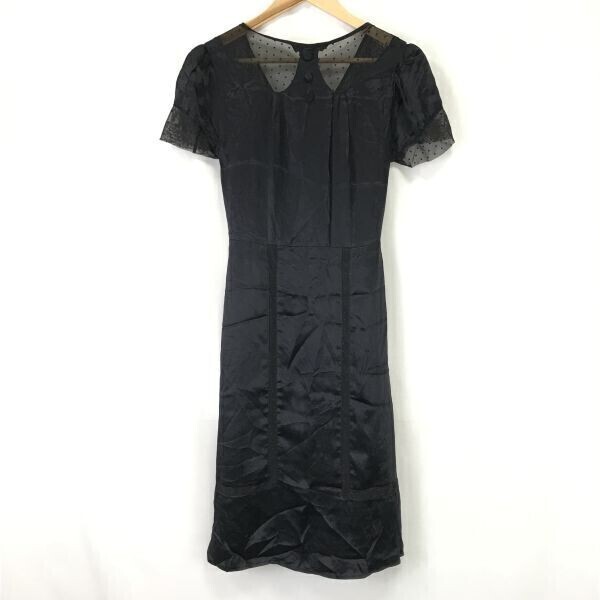 マークジェイコブス/MARC JACOBS★100%絹/シルク/レース切替/半袖ワンピース【2/レディースM程度/黒/black】ウエストリボン/dress◇cBH736