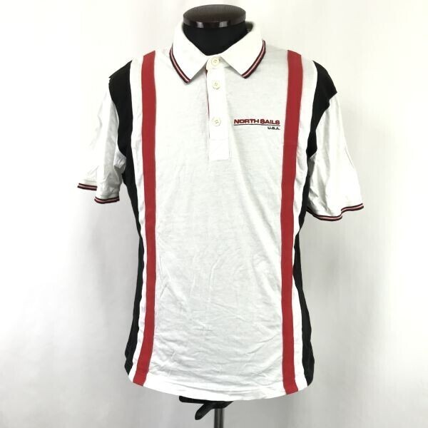 NORTH SAILS/ノース セール★ポロシャツ【メンズL程度/ストライプ/白/white】ウインドサーフィン/Tops/Shirts◆BH979