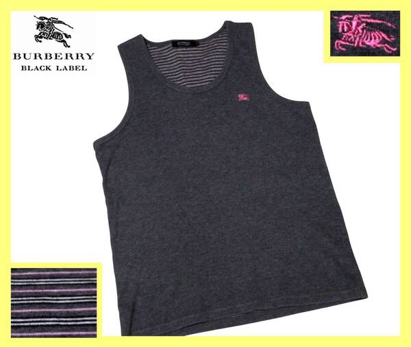 美品!裏側バーバリーボーダーデザイン!タンクトップ 日本製 M(2) 夏◇バーバリーブラックレーベル BURBERRY BLACK LABEL ホース刺繍