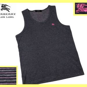 美品!裏側バーバリーボーダーデザイン!タンクトップ 日本製 M(2) 夏◇バーバリーブラックレーベル BURBERRY BLACK LABEL ホース刺繍