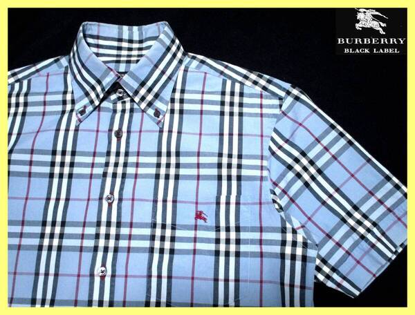 激レアカラー!大人気 M~L(2)!ノバチェックデザイン ボタンダウンシャツ 夏◇バーバリーブラックレーベル BURBERRYBLACKLABEL ホース刺繍
