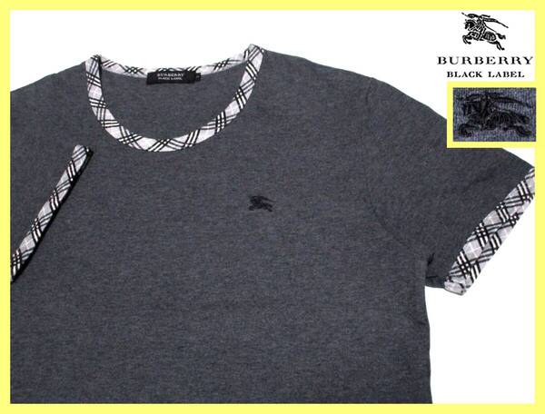 新品同様!首周り・袖口ノバチェックデザイン Tシャツ 日本製 サイズ M(2) 夏◇バーバリーブラックレーベル BURBERRYBLACKLABEL ホース刺繍