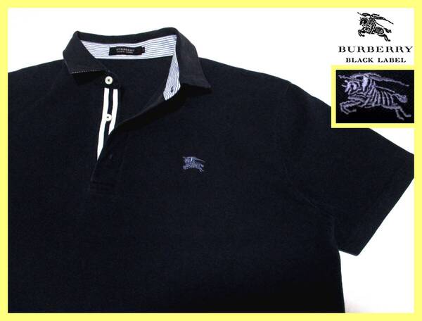 激レア特大 LL(4)!ボーダーデザイン 前立てライン ポロシャツ 日本製 夏◇バーバリーブラックレーベル BURBERRYBLACKLABEL ホース刺繍