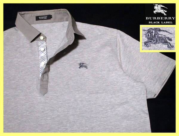 大人気 L~LL(3)!前立てノバチェックデザイン 鹿の子 ポロシャツ 日本製◇バーバリーブラックレーベル BURBERRY BLACK LABEL ホース刺繍