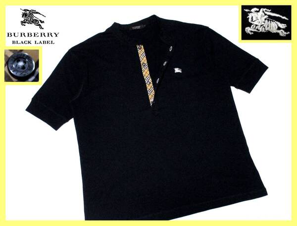 美品!大人気前立てノバチェックデザイン!ヘンリーネック Tシャツ M(2)◇バーバリーブラックレーベル BURBERRY BLACKLABEL ホース刺繍