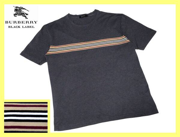 大人気 L(3)! 前身頃バーバリーボーダーデザイン!美品! Tシャツ グレー◇バーバリーブラックレーベル BURBERRY BLACK LABEL