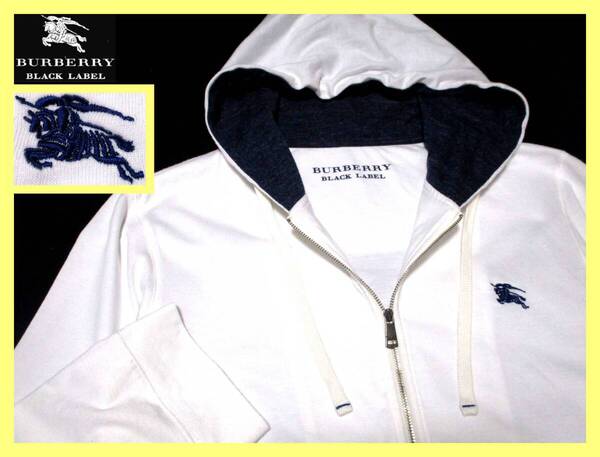 襟首ロゴプリントデザイン!バイカラー!美品!ジップ 7分袖 パーカー M(2)◇バーバリーブラックレーベル BURBERRY BLACK LABEL ホース刺繍