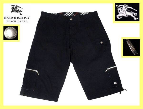 大人気 W79!美品!ノバチェックデザイン カーゴ ハーフパンツ ブラック◇バーバリーブラックレーベル BURBERRY BLACK LABEL ホース刺繍