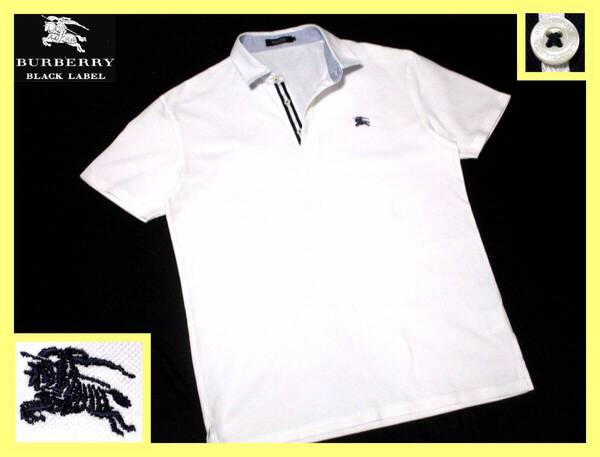 大人気 L(3)!美品!ボーダーデザイン 前立てライン ポロシャツ 日本製 夏◇バーバリーブラックレーベル BURBERRY BLACKLABEL ホース刺繍