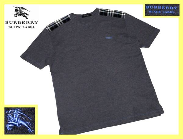 極美品!大人気 L(3)!ショルダーノバチェックデザイン!Tシャツ 日本製 夏◇バーバリーブラックレーベル BURBERRY BLACKLABEL ホース刺繍
