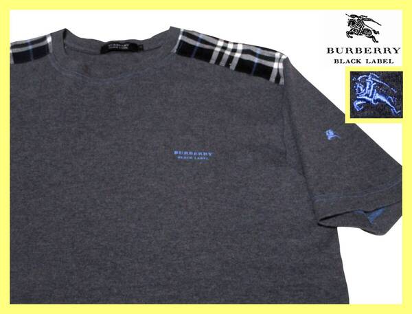 極美品!大人気 L(3)!ショルダーノバチェックデザイン!Tシャツ 日本製 夏◇バーバリーブラックレーベル BURBERRYBLACKLABEL ホース刺繍