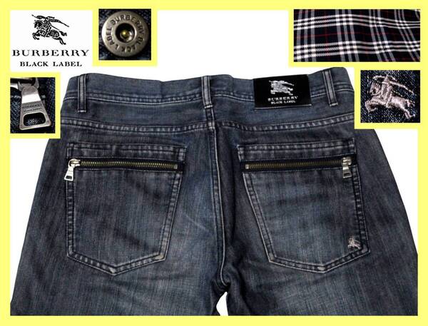 大人気ジップデザイン!ポリエステル混紡 ヴィンテージ デニムパンツ W 73◇バーバリーブラックレーベル BURBERRY BLACK LABEL ホース刺繍