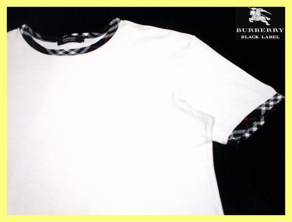 美品!首周り・袖口ノバチェックデザイン!Tシャツ 日本製 M(2) 夏◇バーバリーブラックレーベル BURBERRY BLACK LABEL