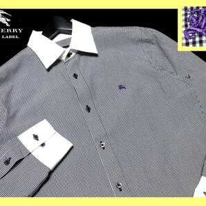 大人気 L(40) バーバリーブラックレーベル BURBERRY BLACK LABEL シャツ ギンガムチェック 襟・袖口ホワイト ホース刺繍 即決送料無料