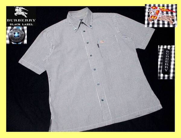 美品!フルギンガムチェックデザイン!ボタンダウンシャツ 半袖 M(2) 夏◇バーバリーブラックレーベル BURBERRY BLACK LABEL ホース刺繍
