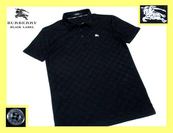 美品!イントレチャートフルチェックデザイン ポロシャツ 日本製 M(2) 夏◇バーバリーブラックレーベル BURBERRY BLACK LABEL ホース刺繍