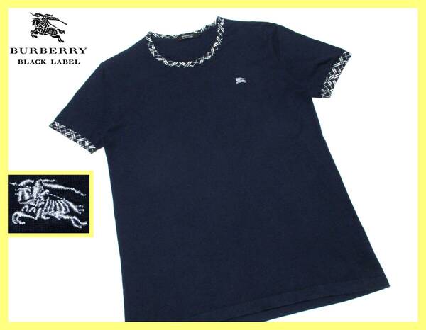 美品!首周り・袖口ノバチェックデザイン!Tシャツ 日本製 サイズ M(2) 夏◇バーバリーブラックレーベル BURBERRY BLACK LABEL ホース刺繍