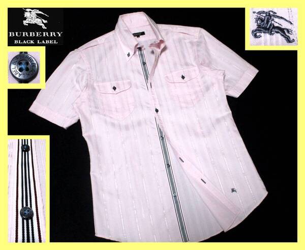 激レア 未使用!!大人気前立てバーバリーストライプデザイン!シャツ M(2)◇バーバリーブラックレーベル BURBERRY BLACKLABEL ホース刺繍