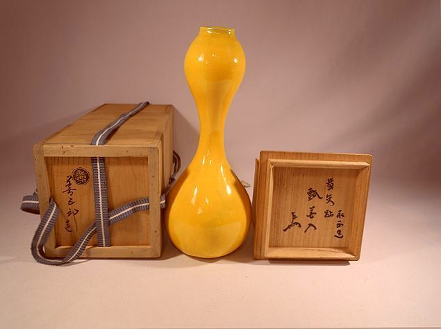 時代瓢花入れ瓢鶴首花生銀蒔絵修繕枝文様在銘共箱 CR4206
