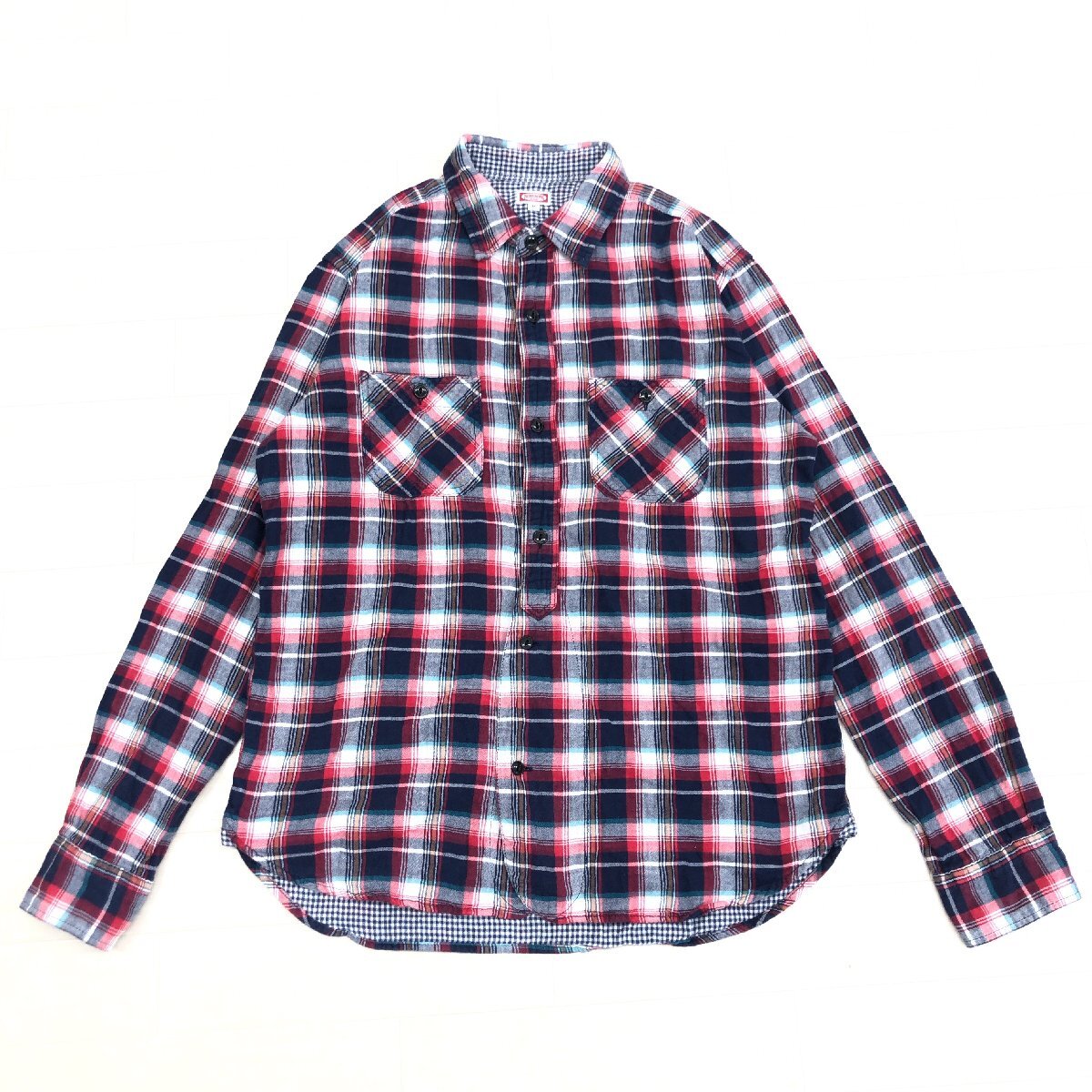 未使用品BEAMS＋長袖チェックシャツ M 青 BEAMS メンズM 長袖シャツ チェックシャツ コーデュロイ 青 黒