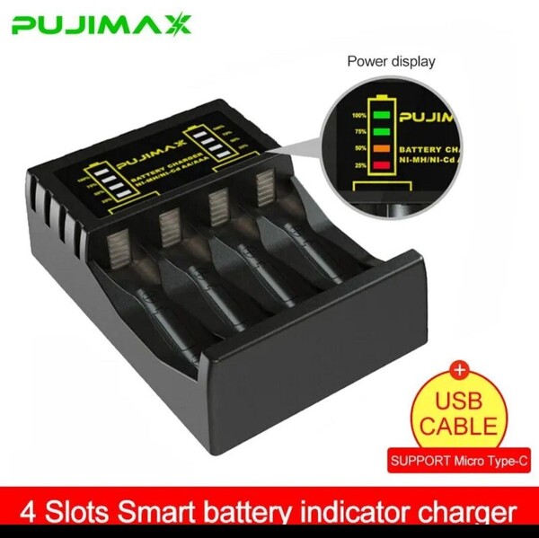 4本 AA/AAA 単3 単4 充電器 短絡保護 インテリジェント コンパクト充電器