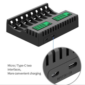 【訳あり】8本 電池充電器 単3形 単4形ニッケル水素/ニカド充電池充電 黒色