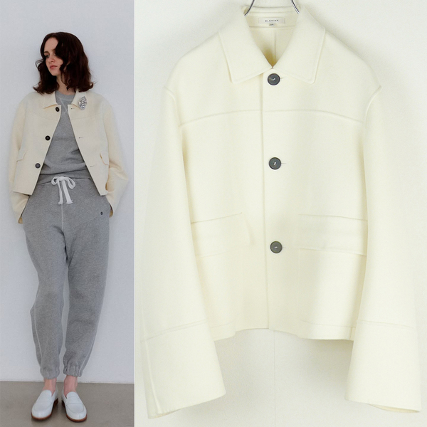 BLAMINK ブラミンク 24AW ウールカシミヤ ダブルフェイス ショートジャケット/コート36 オフホワイト 新品 Drawer 定価24.2万円 白